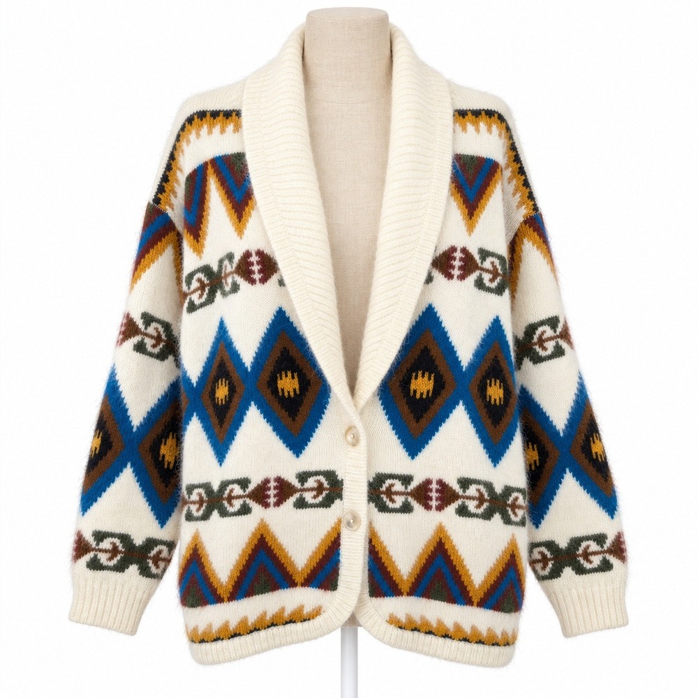 Vintage 90s Angora Lambswool Southwestern Button Cardigan Size 1X Aztec Tribal